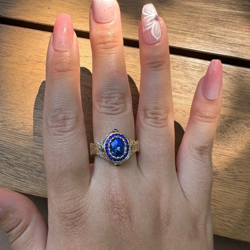 Unisex Silver Plated Blue Topaz Simulation Ring Size 11